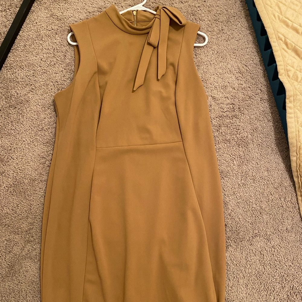 Calvin Klein Sleeveless Dress w/ High Neck bow, Gold Size ***16W NWT